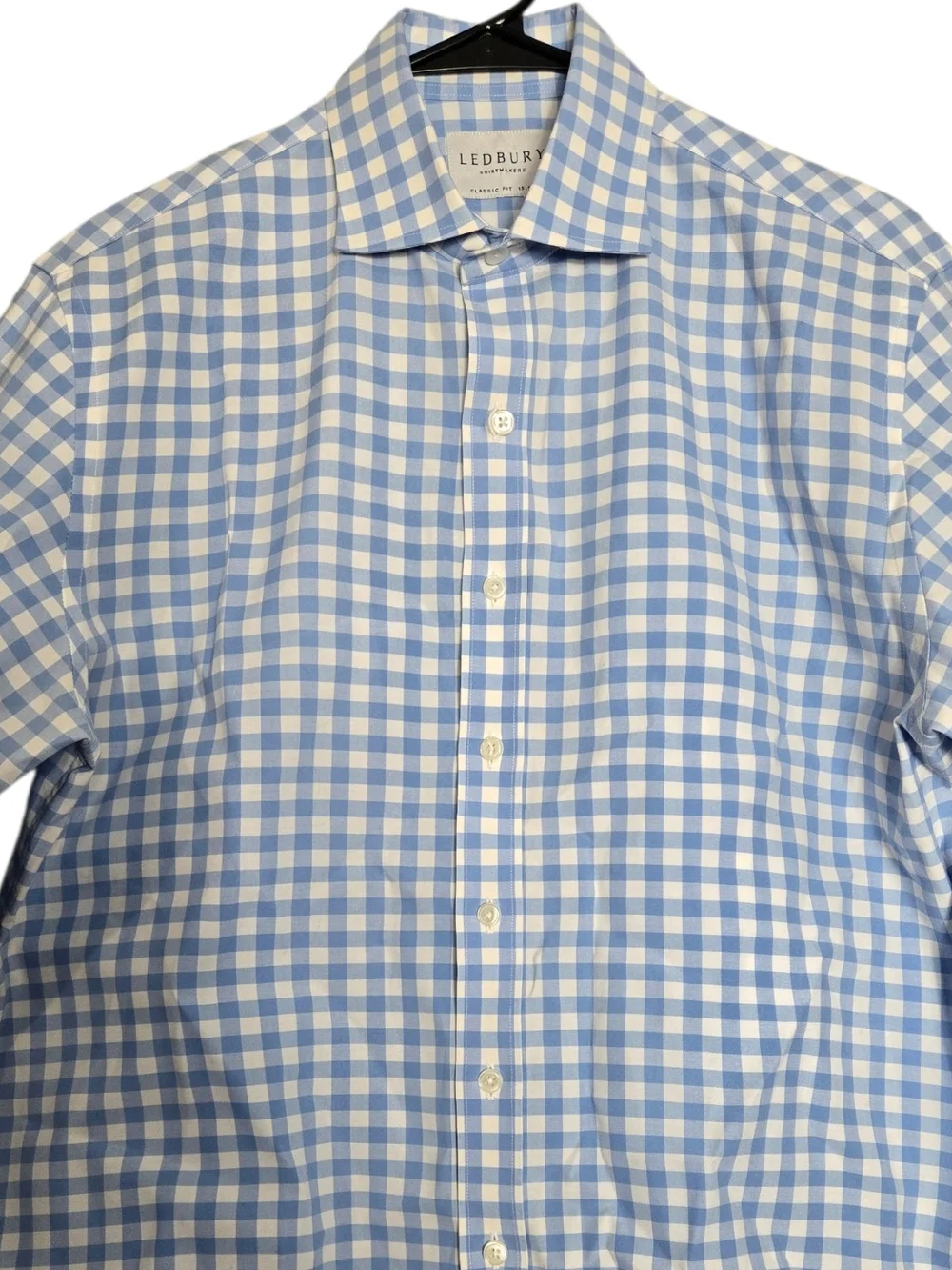 Ledbury Classic Light Blue Gingham Check Dress Shirt Stretch Cotton 15.5 Medium - Picture 7 of 8